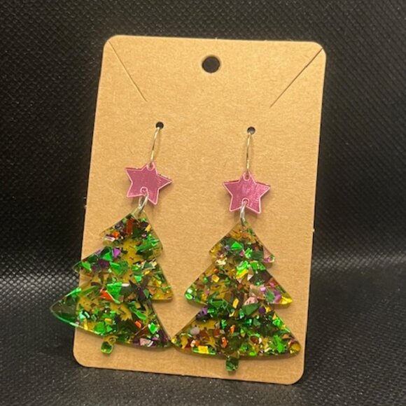 3/$12~Glittery Sequin Christmas Tree Earrings - Picture 3 of 4